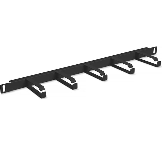Горизонтальный кабельный органайзер Cabeus 19" 0.5U, 5 колец, металлический, цвет черный (RAL9004) JB08-0,5U-BK 1