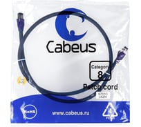 Экранированный патч-корд Cabeus S/FTP, категория 8 (40G, 2000 MHz), 2xRJ45/8p8c, синий, LSZH, 1 м PC-SSTP-RJ45-Cat.8-1m-LSZH