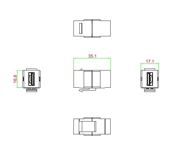 Вставка Hyperline KJ1-USB-A3-WH формата Keystone Jack с проходным адаптером USB 3.0 (Type A), ROHS, белая 247150
