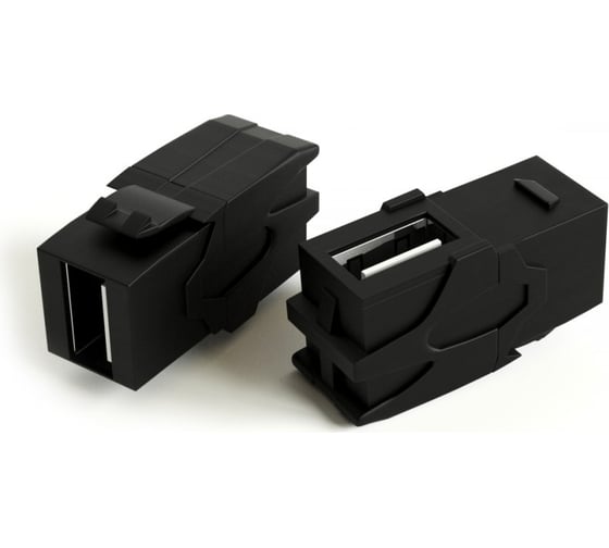 Вставка Hyperline KJ1-USB-VA2-BK формата Keystone Jack с проходным адаптером USB 2.0 (Type A), 90 градусов, ROHS, черная 251218