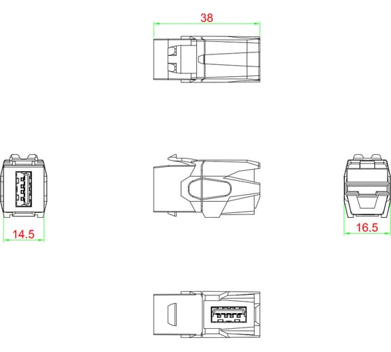 Вставка Hyperline KJ1-USB-VA3-WH формата Keystone Jack с проходным адаптером USB 3.0 (Type A), 90 градусов, ROHS, белая 247404