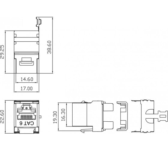 Вставка Hyperline KJ5-8P8C-C6-180-SH-F-WH (High-Bandwidth applications) Keystone Jack RJ-45(8P8C), категория 6, экранированная, тип 180 градусов, белая 29845