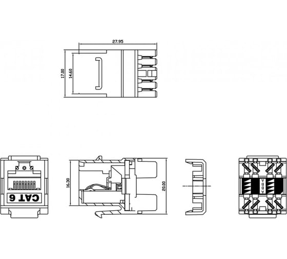 Вставка Hyperline KJ5-8P8C-C6-180-WH (High-Bandwidth applications) Keystone Jack RJ-45(8P8C), категория 6, тип 180 градусов, белая 29844