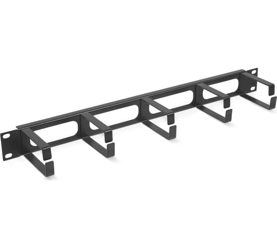 Горизонтальный кабельный органайзер Cabeus 19" 1U, 5 колец, металлический, цвет черный (RAL9004) JB08-1U-BK