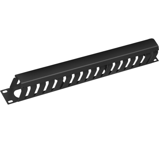 Кабельный органайзер Cabeus 19" 1U с крышкой, металлический, цвет черный (RAL9004) JB07-1U-BK