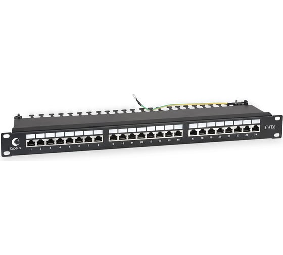 Патч-панель IDC Cabeus 19" (1U), 24 порта RJ-45, категория 6, полностью экранированная, с задним кабельным организатором PL-24-Cat.6-SH-Dual 1