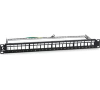 Модульная патч-панель Cabeus 19", 24 порта, 1U, для экранированных модулей, с задним кабельным организатором (без модулей) PLB-24-SH
