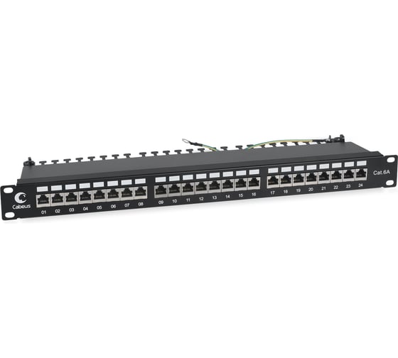 Патч-панель IDC Cabeus 19" (1U), 24 порта RJ-45, категория 6a, полностью экранированная, с задним кабельным организатором PL-24-Cat.6a-SH-Dual 1