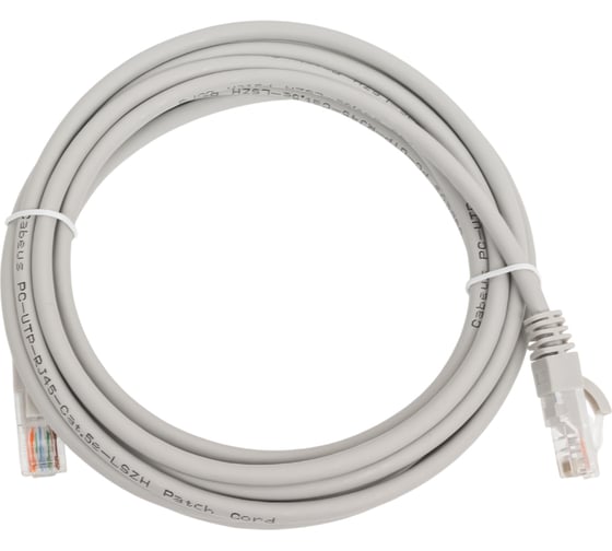 Неэкранированный патч-корд Cabeus U/UTP, категория 5е, 2xRJ45/8p8c, серый, LSZH, 3м PC-UTP-RJ45-Cat.5e-3m-LSZH 1