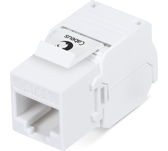 Вставка Keystone Cabeus Jack RJ-45(8P8C), 180 градусов, категория 6A, без инструмента Toolless, белая KJ-RJ45-Cat.6A-180-Toolless