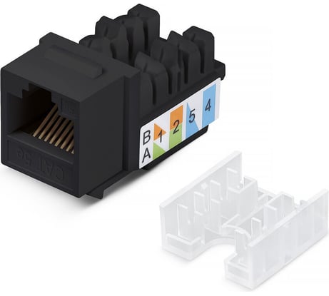 Вставка Keystone Cabeus Jack RJ-45, категория 5e, заделка тип 110, черная, со стяжкой KJ-RJ45-Cat.5e-90-SW-BK