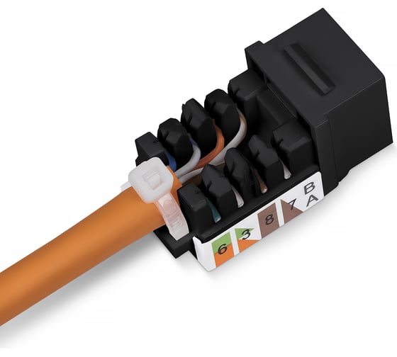 Вставка Keystone Cabeus Jack RJ-45, категория 6, заделка тип 110, черная, со стяжкой KJ-RJ45-Cat.6-90-SW-BK