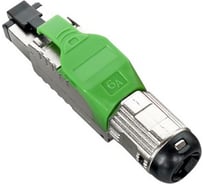 Разъем полевой оконцовки Hyperline PLUE-8P8C-S-C6A-SH-GN RJ-45 (8P8C) под витую пару, для одножильного кабеля, toolless, категория 6A, экранированный, накручивающийся хвостовик, зеленый, IDC