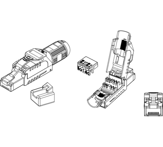 Разъем полевой оконцовки Hyperline PLUE-8P8C-S-C6A-SH-OR RJ-45 (8P8C) под витую пару, для одножильного кабеля, toolless, категория 6A, экранированный, накручивающийся хвостовик, оранжевый 40