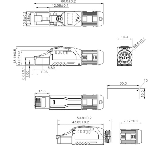 Разъем полевой оконцовки Hyperline PLUE-8P8C-S-C6A-SH-OR RJ-45 (8P8C) под витую пару, для одножильного кабеля, toolless, категория 6A, экранированный, накручивающийся хвостовик, оранжевый 40