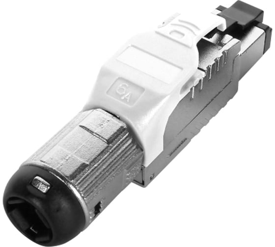 Разъем полевой оконцовки Hyperline PLUE-8P8C-S-C6A-SH-WH RJ-45 (8P8C) под витую пару, для одножильного кабеля, toolless, категория 6A, экранированный, накручивающийся хвостовик, белый 403350 1