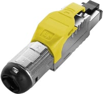 Разъем полевой оконцовки Hyperline PLUE-8P8C-S-C6A-SH-YL RJ-45 (8P8C) под витую пару, для одножильного кабеля, toolless, категория 6A, экранированный, накручивающийся хвостовик, желтый 40335