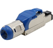 Разъем полевой оконцовки Hyperline PLUE-8P8C-S-C8-SH-BL RJ-45 (8P8C) под витую пару, для одножильного кабеля, toolless, категория 8, экранированный, накручивающийся хвостовик, синий, IDC 403