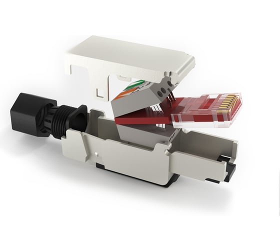 Разъем Hyperline PLUF-8P8C-S-C6-SH RJ-45 (8P8C) под витую пару, полевая заделка, категория 6, экранированный, для одножильного кабеля (внешний диаметр кабеля 6-8 мм, 23-26 AWG), накручивающи