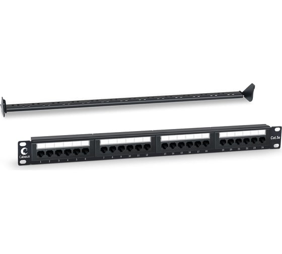 IDC Патч-панель Cabeus 19" (1U), 24 порта RJ-45, категория 5e, Dual IDC, с задним кабельным организатором PL-24-Cat.5e-Dual