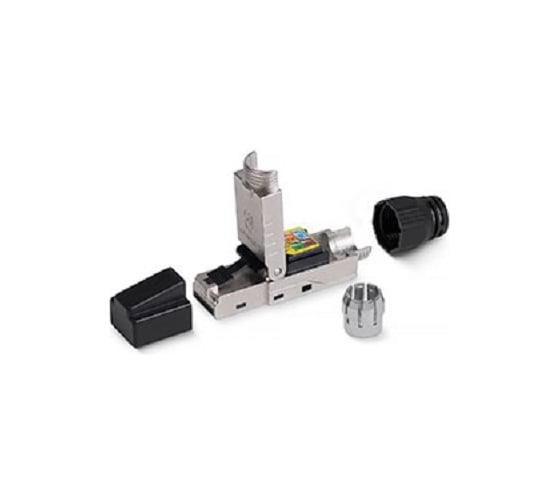 Коннектор 8RJ-45 (8P8C) Cabeus P8C-SH-C6+ -TWP с фиксатором кабеля и колпачком, под витую пару, категория до 6a, экранированный, для одножильного кабеля, для толстых жил 100 шт 8P8C-SH-C6+-TWP
