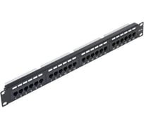 Коммутационная панель 19", 1U, 24 порта, Кат.5e Класс D, 100МГц, RJ45/8P8C, 110/KRONE, T568A/B, неэкранированная, черная NETLAN EC-URP-24-UD2