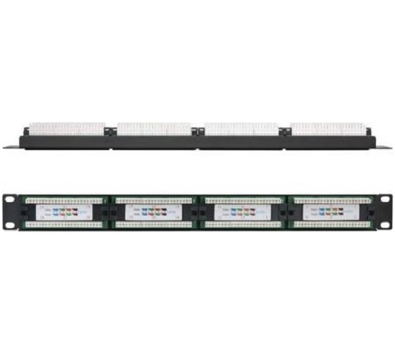 Коммутационная панель 19", 1U, 24 порта, Кат.5e Класс D, 100МГц, RJ45/8P8C, 110/KRONE, T568A/B, неэкранированная, черная NETLAN EC-URP-24-UD2