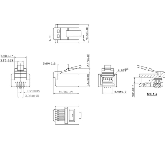 Телефонный коннектор RJ-11 Cabeus 100 шт 6P4C