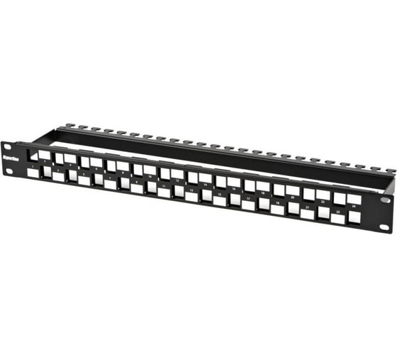 Модульная патч-панель 19", 24 порта, Flat Type, 1U, для модулей Keystone Jack Hyperline PPBL3-19-24S-RM с задним кабельным организатором (без модулей) 34542