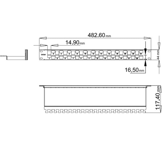 Модульная патч-панель 19", 24 порта, Flat Type, 1U, для модулей Keystone Jack Hyperline PPBL3-19-24S-RM с задним кабельным организатором (без модулей) 34542