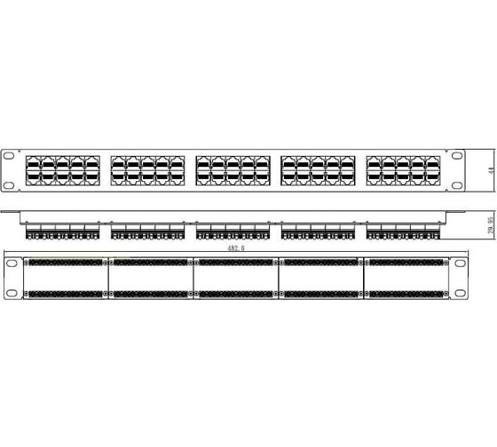 Патч-панель 19", 1U, 50 портов RJ-45, Dual IDC Hyperline PP-19-50T-8P8C-C2-110D (телеф. раскладка, 2 пары на порт 3,6,4,5) 25001