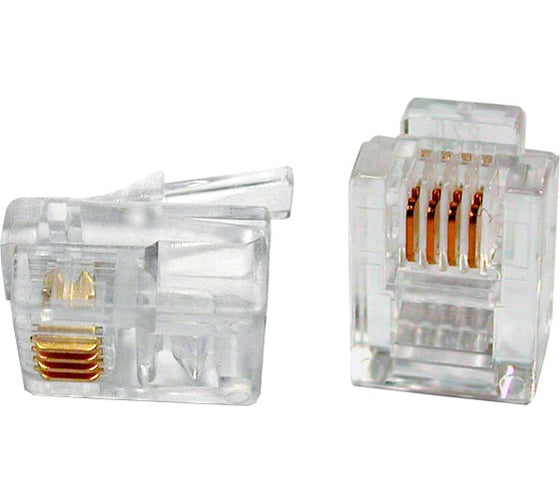 Телефонный разъем RJ-12 (6P4C) (3µ"/ 3 микродюйма) 100шт Hyperline PLUG-6P4C-P-C2-100 49379