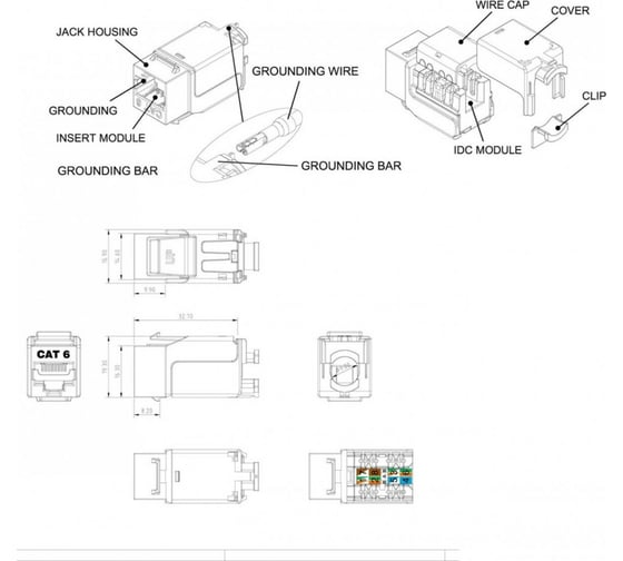 Вставка Keystone Jack RJ-45 8P8C, категория 6, экранированная, 110 IDC, заделка с помощью NE-TOOL, белая Hyperline KJNE-8P8C-C6-90-SH-F-WH 46369