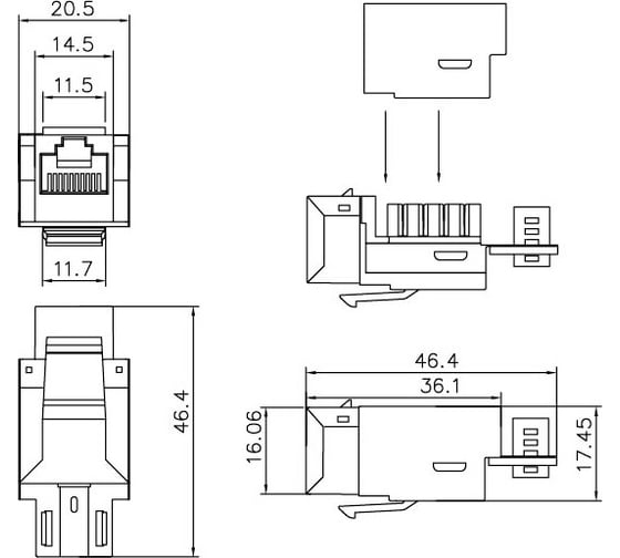 Вставка Keystone Jack RJ-45 8P8C, категория 6, экранированная, Dual IDC, белая Hyperline KJ2-8P8C-C6-90-SH-F-WH 373885