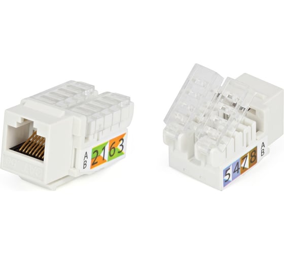 Вставка Keystone Jack RJ-45 8P8C, категория 5e, Toolless Hyperline KJ2-8P8C-C5e-TLS-WH 373887 1