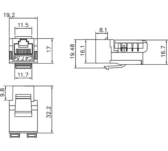 Вставка Keystone Jack RJ-45 8P8C, категория 5e, Toolless Hyperline KJ2-8P8C-C5e-TLS-WH 373887