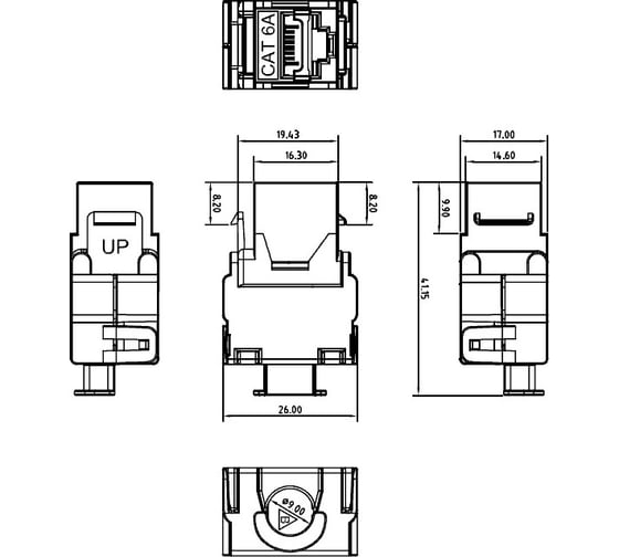 Вставка Keystone Jack RJ-45 8P8C, категория 6a 10G, экранированная, Toolless Hyperline KJ2-8P8C-C6A-180-SH-F-WH 29337