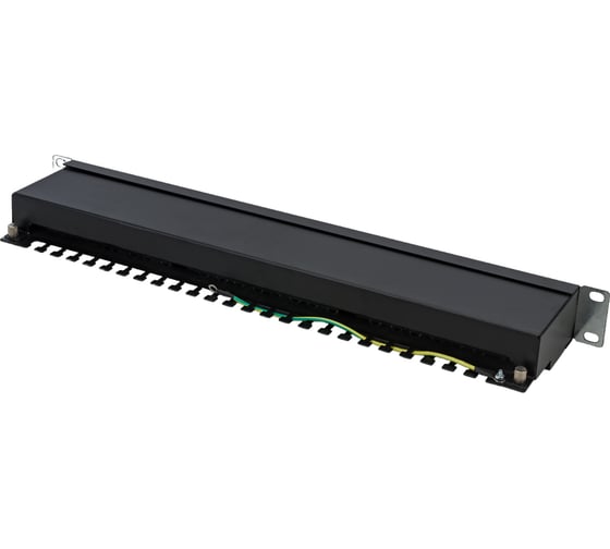 Патч-панель 19" WRline WR-PL-24-C5E-SH-D (1U), 24 порта RJ-45 полностью экранированная, категория 5e, Dual IDC, цвет черный 505210