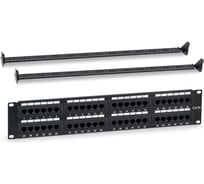 Патч-панель 19" WRline WR-PL-48-C5E-D (2U), 48 портов RJ-45, категория 5e, Dual IDC, с задним кабельным организатором, цвет черный 505209