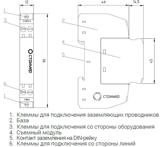 Устройство защиты от импульсных перенапряжений Стример для информационных систем во взрывозащищенном исполнении РИФ-И 24/5/20 (2)-Exi 202005