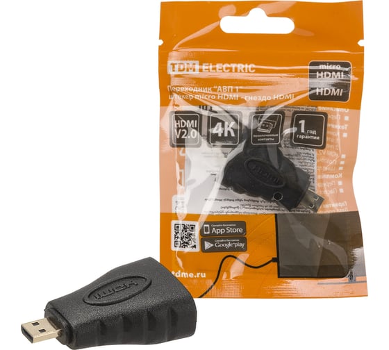 Переходник TDM ELECTRIC "АВП 1" штекер micro HDMI - гнездо HDMI, позолоченные контакты, SQ4040-0101