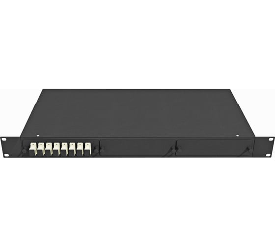 Оптический стоечный кросс TopLan 19", 8 SC/UPC адаптеров, многомодовый (50/125), 1U, черный, укомплектованный КРС-Top-1U-08SC/U-OM3-BK