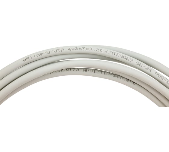 Патч-корд WRline WR-PC-RJ45-UTP-5E-3-GY U/UTP, категория 5е, 2xRJ45, неэкранированный, серый, LSZH, 3м 520158