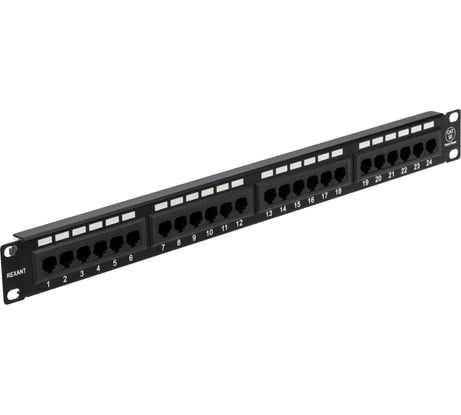 Патч-панель REXANT 19", 1U, 24 порта, UTP, RJ-45, CAT 5e 04-0021