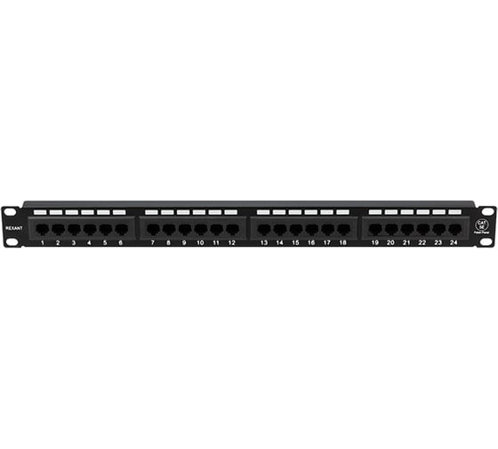 Патч-панель REXANT 19", 1U, 24 порта, UTP, RJ-45, CAT 5e 04-0021