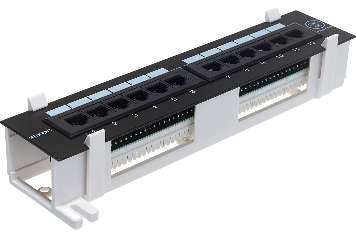 Патч-Панель 10" 12 гнёзд RJ-45 Cаt.5e 110 IDC монтаж на стенку REXANT ...
