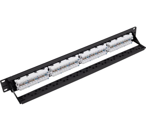 Панель NIKOMAX 19, 24 порта, Кат. 5е, черная NMC-RP24UD2-1U-BK
