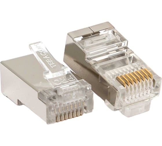 Коннектор RJ-45 EKF TERACOM PRO экранированный, 8P8C, 30мкд, Cat.5E, универсальный, упаковка 20 штук TRP-PLUG-5EFTP-20