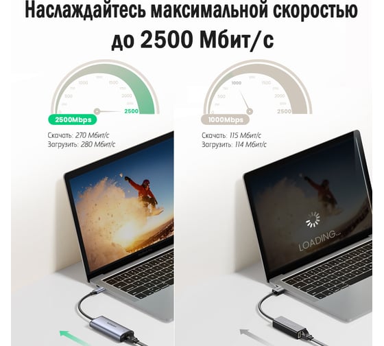 Сетевой адаптер Ugreen USB C 3.1-LAN RJ45 2.5G 70446
