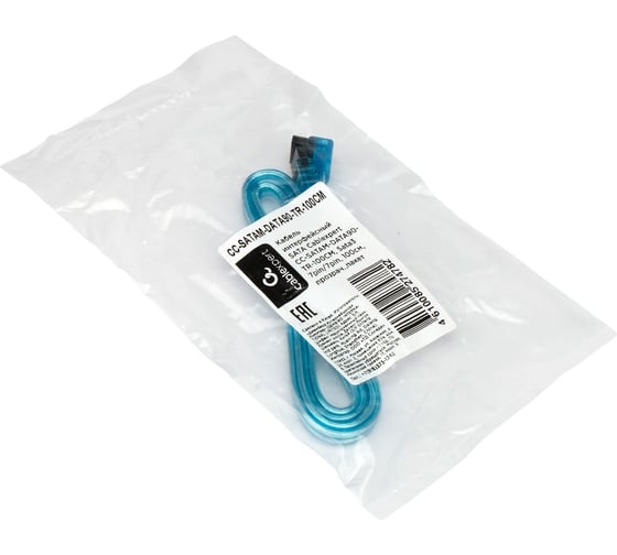Интерфейсный кабель Cablexpert sata, sata3 7pin/7pin,100см,мет.защелка,прозрач,пакет, CC-SATAM-DATA90-TR-100CM